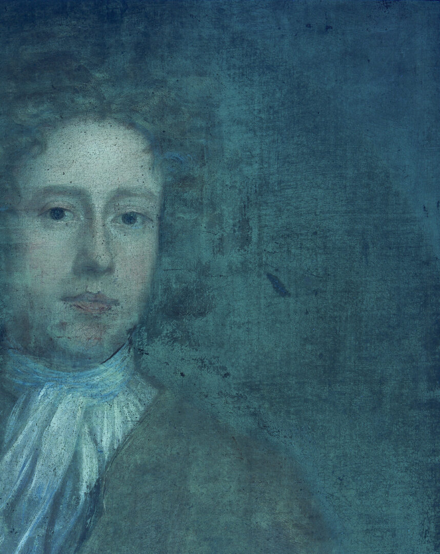 Lot 930: British School 18th C. Portrait, Young Man in an Olive Coat