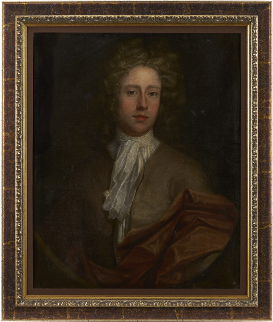 Lot 930: British School 18th C. Portrait, Young Man in an Olive Coat