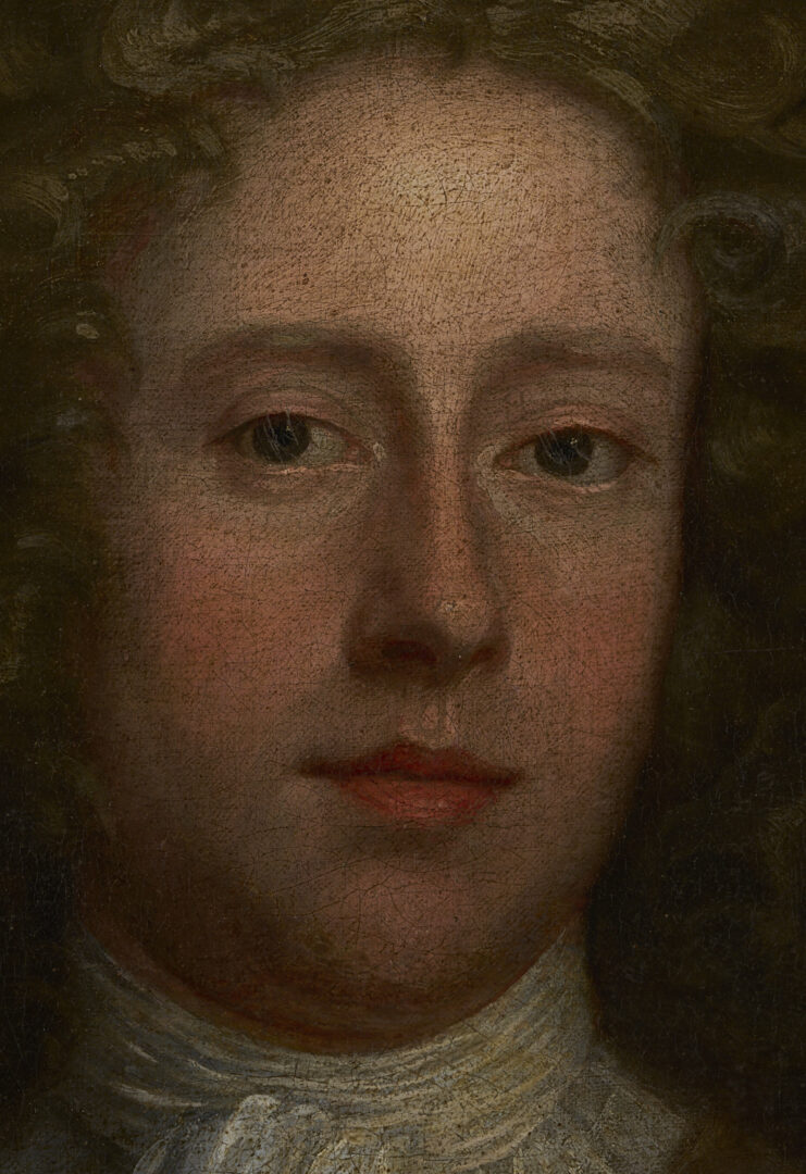 Lot 930: British School 18th C. Portrait, Young Man in an Olive Coat