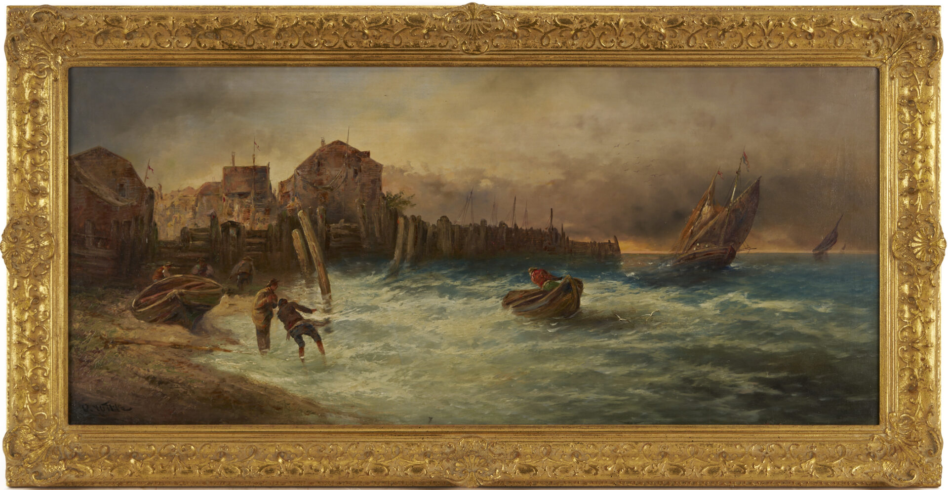 Lot 931: Continental O/C Painting, Harbor Scene
