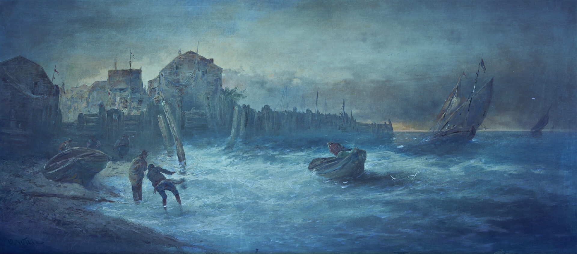 Lot 931: Continental O/C Painting, Harbor Scene