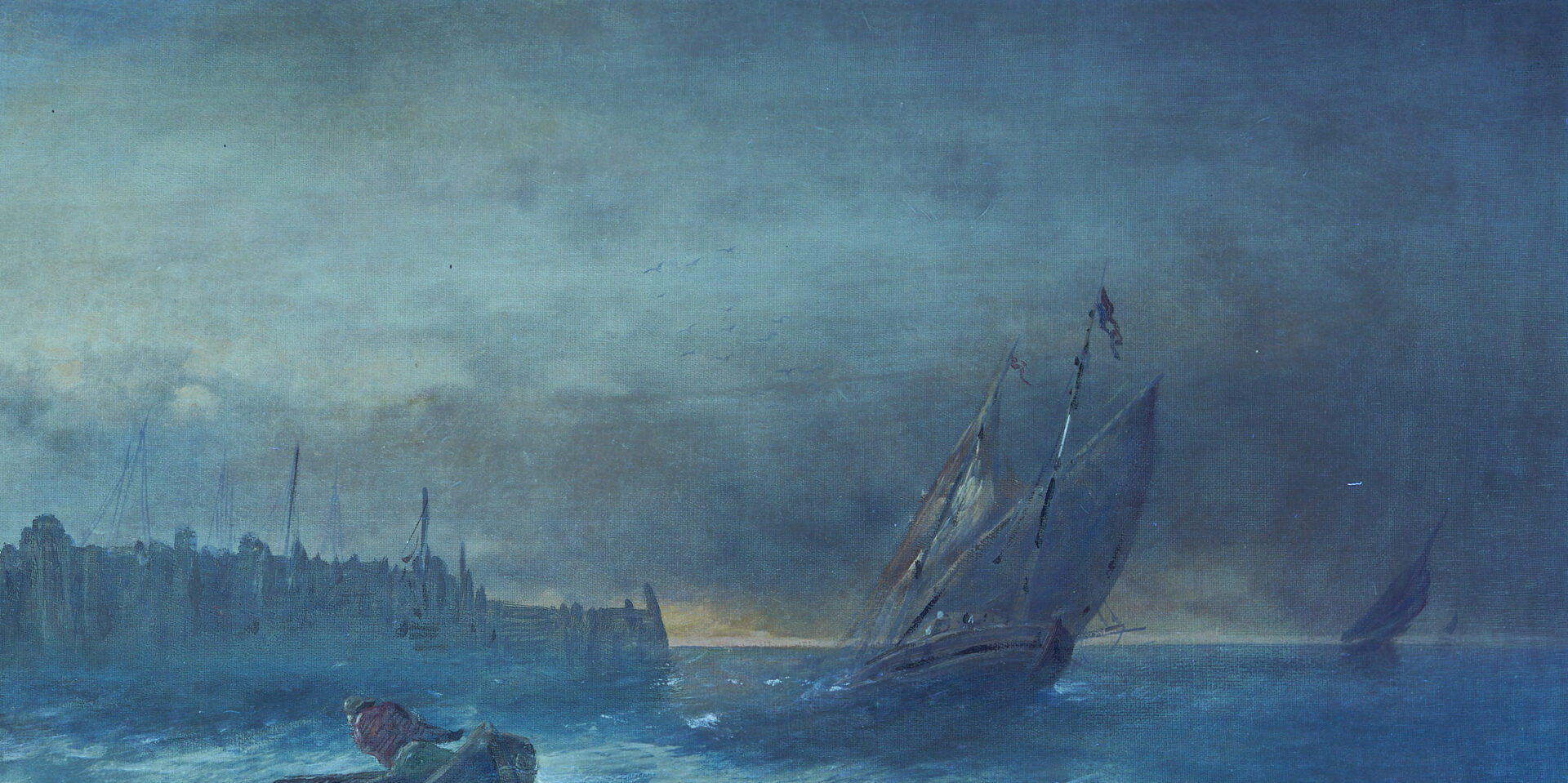 Lot 931: Continental O/C Painting, Harbor Scene