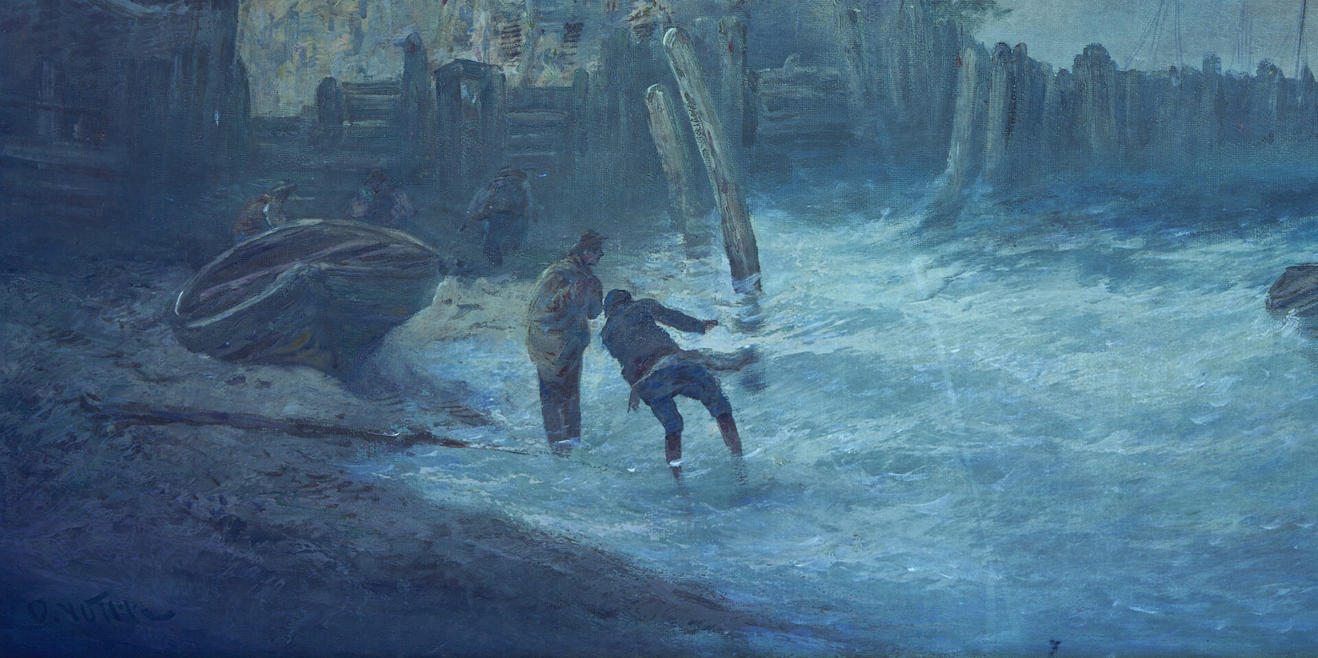 Lot 931: Continental O/C Painting, Harbor Scene