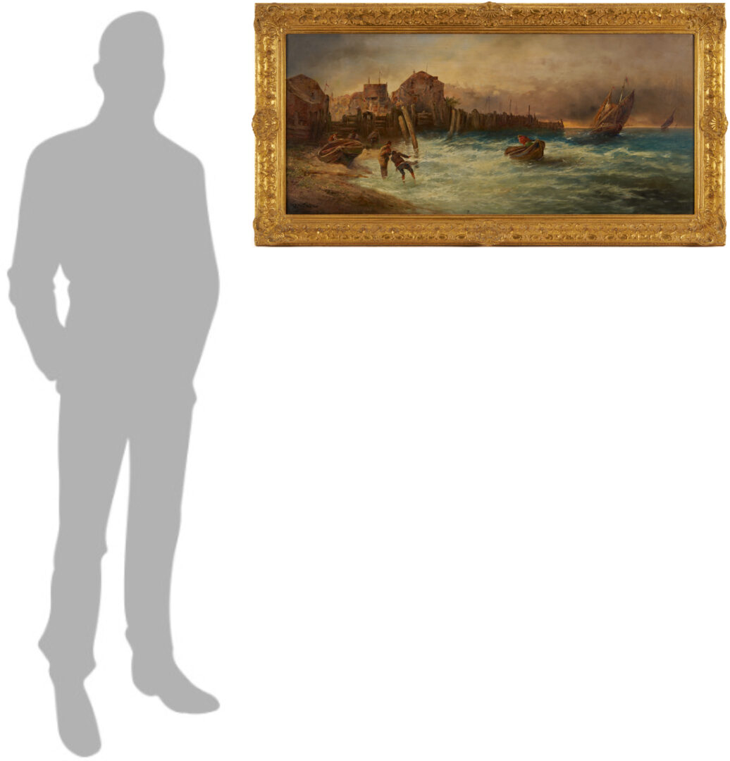 Lot 931: Continental O/C Painting, Harbor Scene