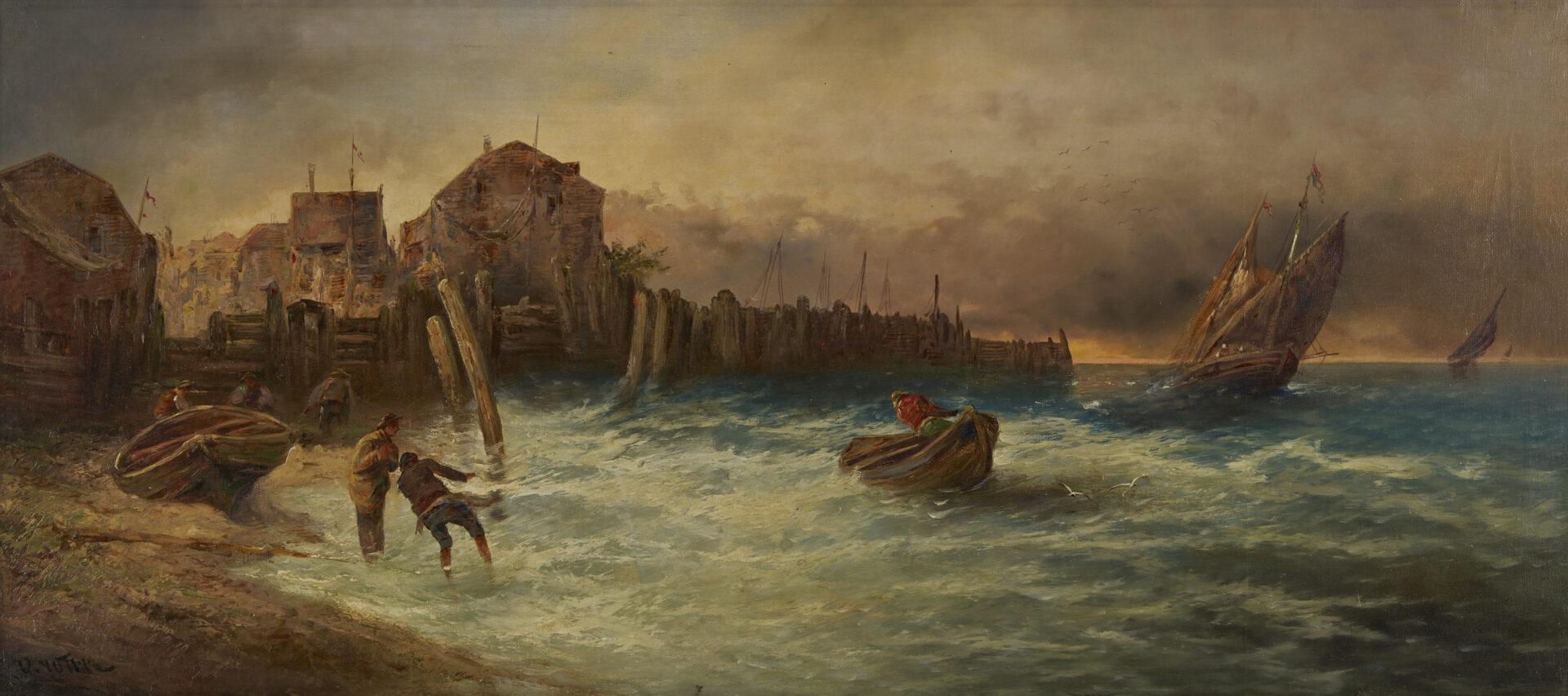 Lot 931: Continental O/C Painting, Harbor Scene