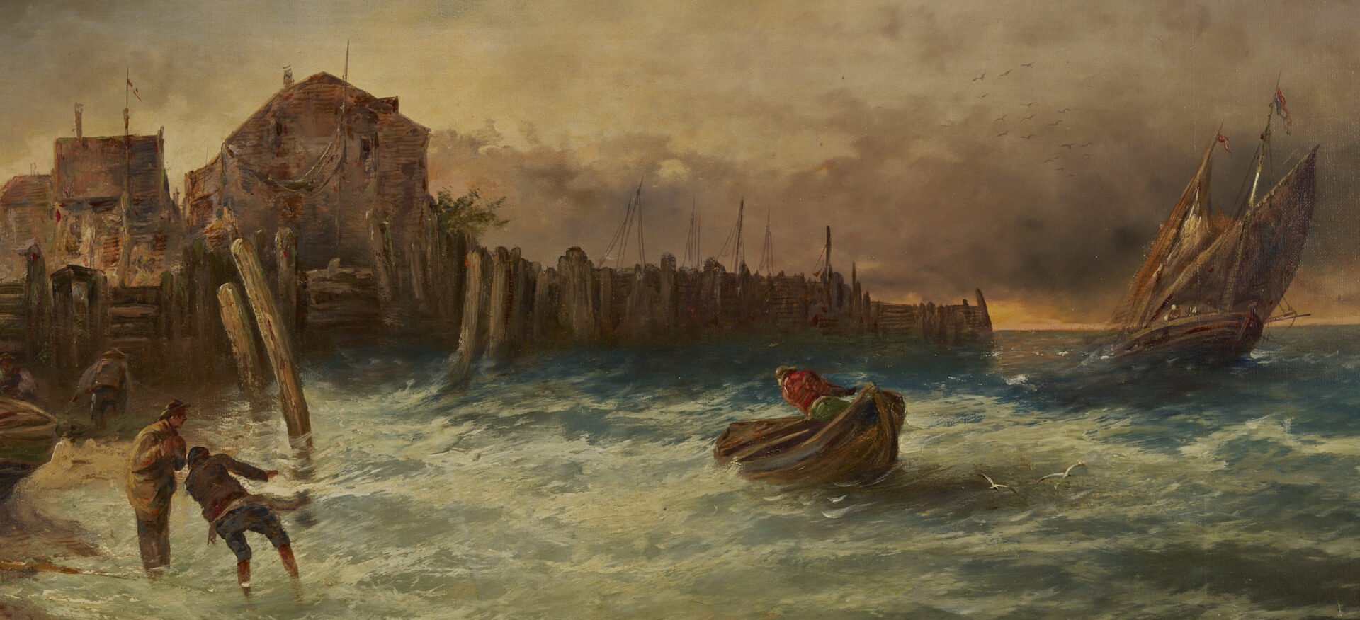 Lot 931: Continental O/C Painting, Harbor Scene