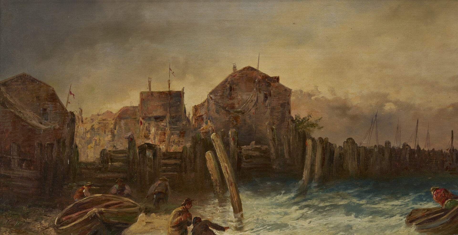 Lot 931: Continental O/C Painting, Harbor Scene