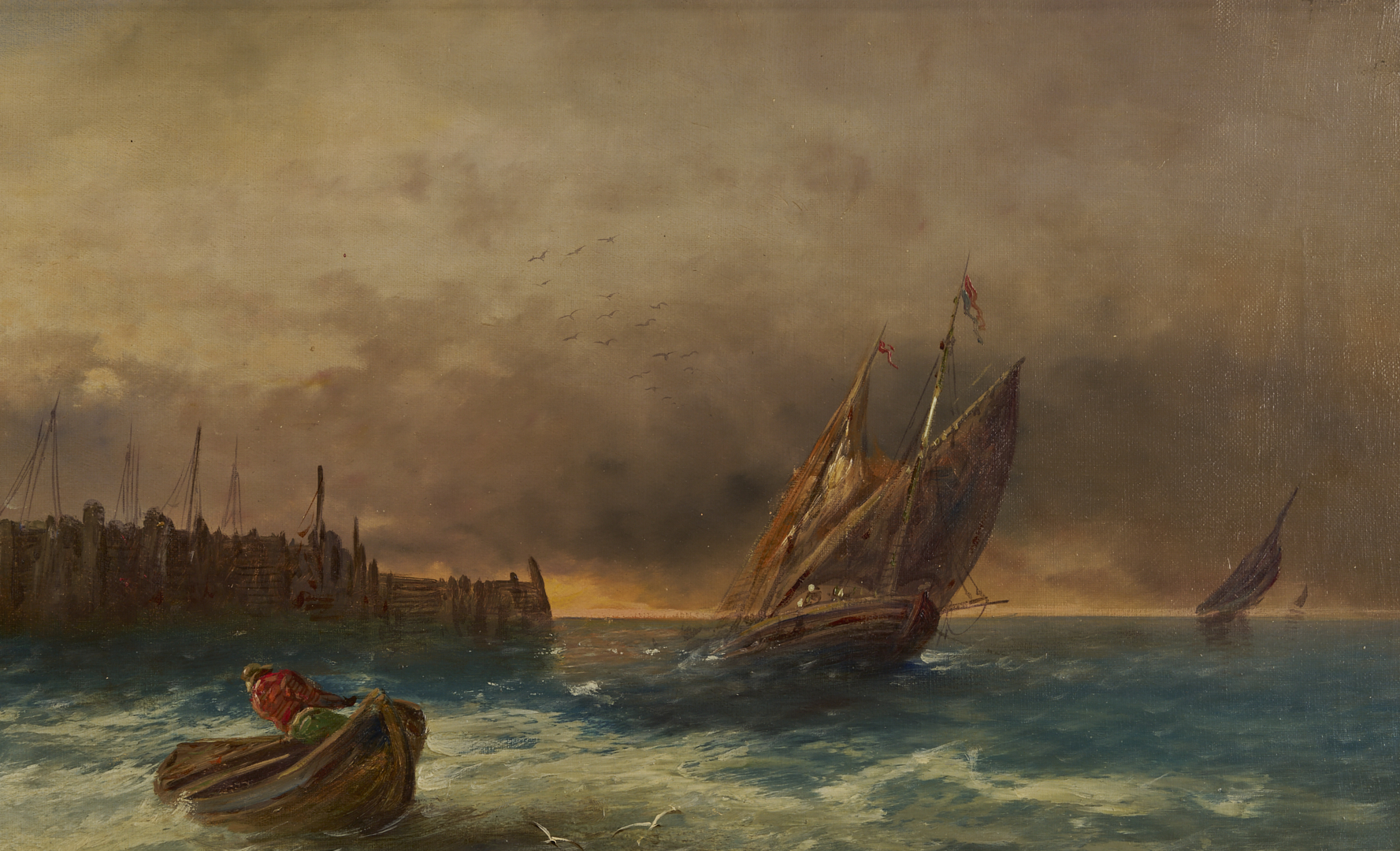 Lot 931: Continental O/C Painting, Harbor Scene
