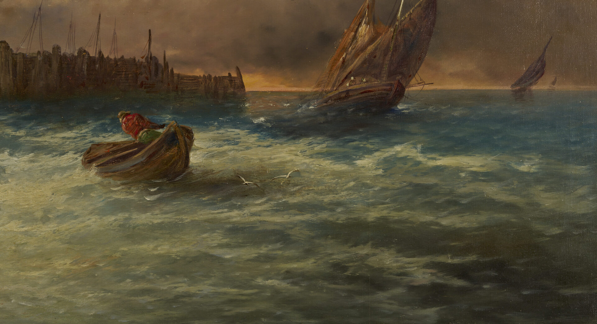 Lot 931: Continental O/C Painting, Harbor Scene
