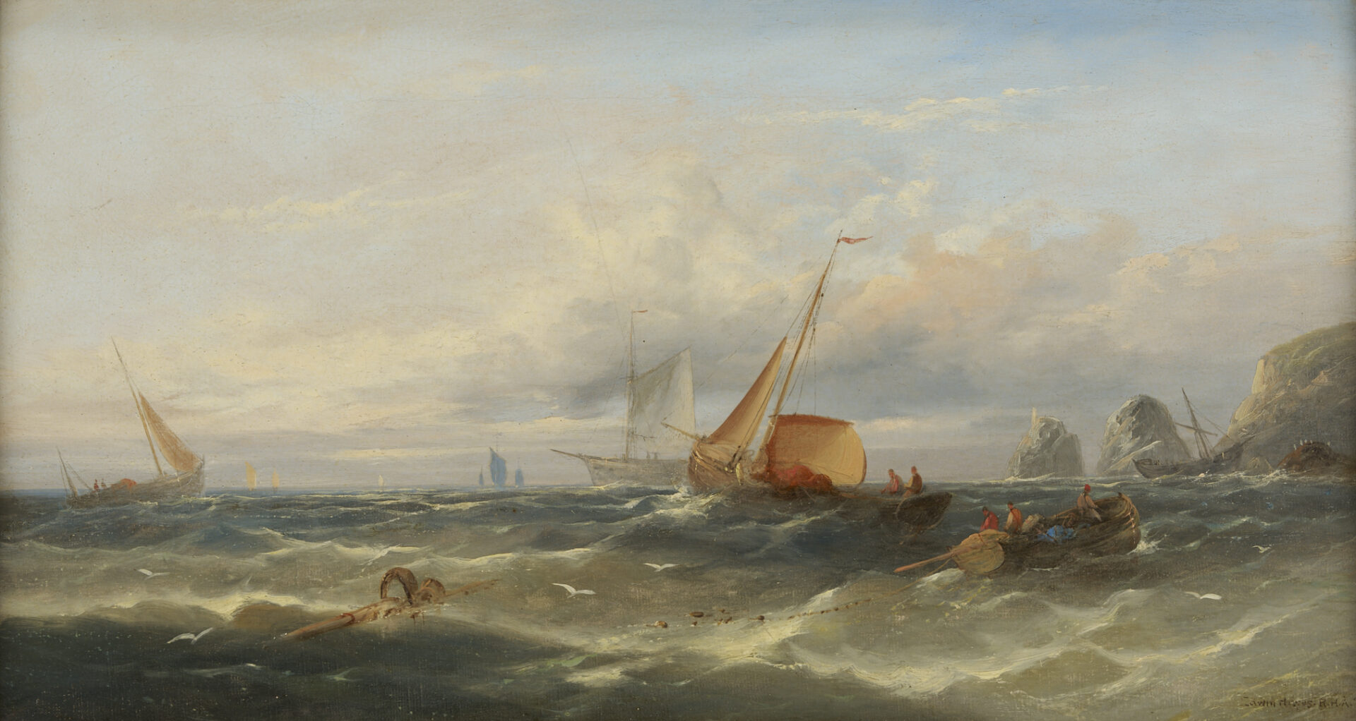 Lot 932: Edwin Hayes O/C Coastal Marine Painting