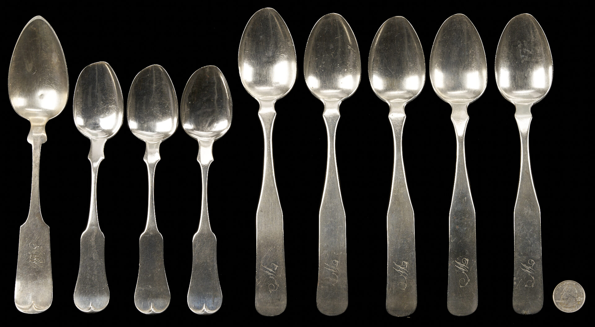 Lot 93: 8 TN Coin Silver Table Spoons Plus 1 TN Sterling Spoon