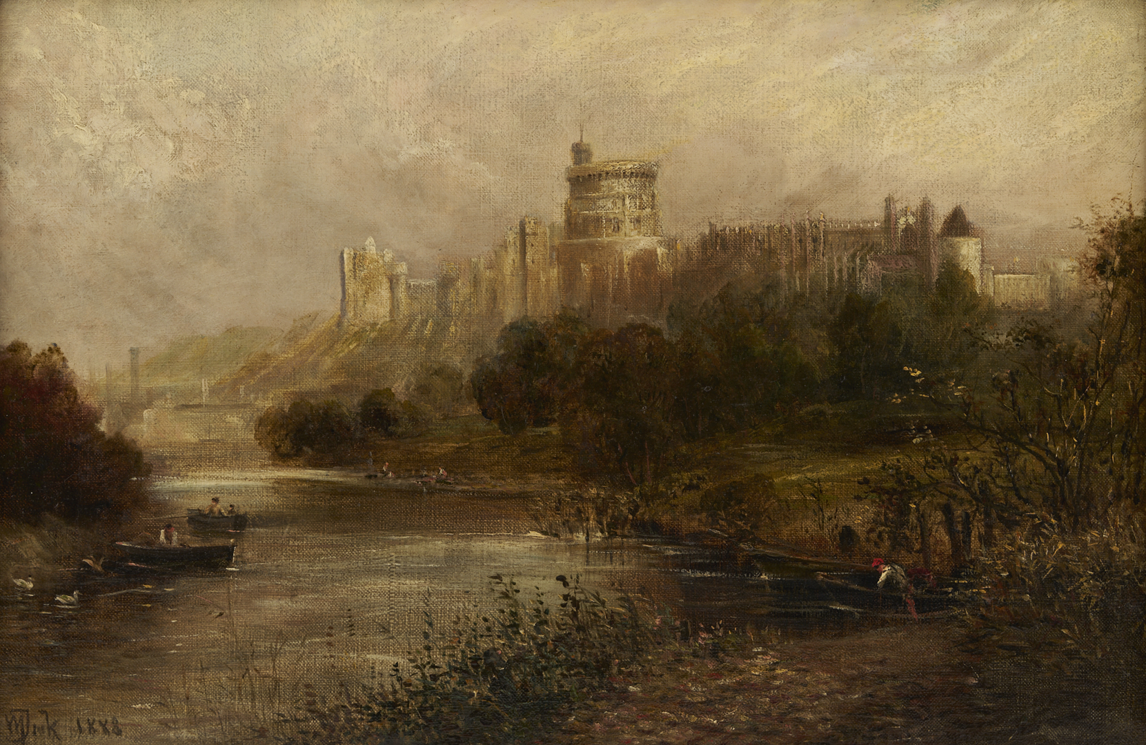 Lot 940: 19th C. O/C Painting of Windsor Castle, Poss. William Took