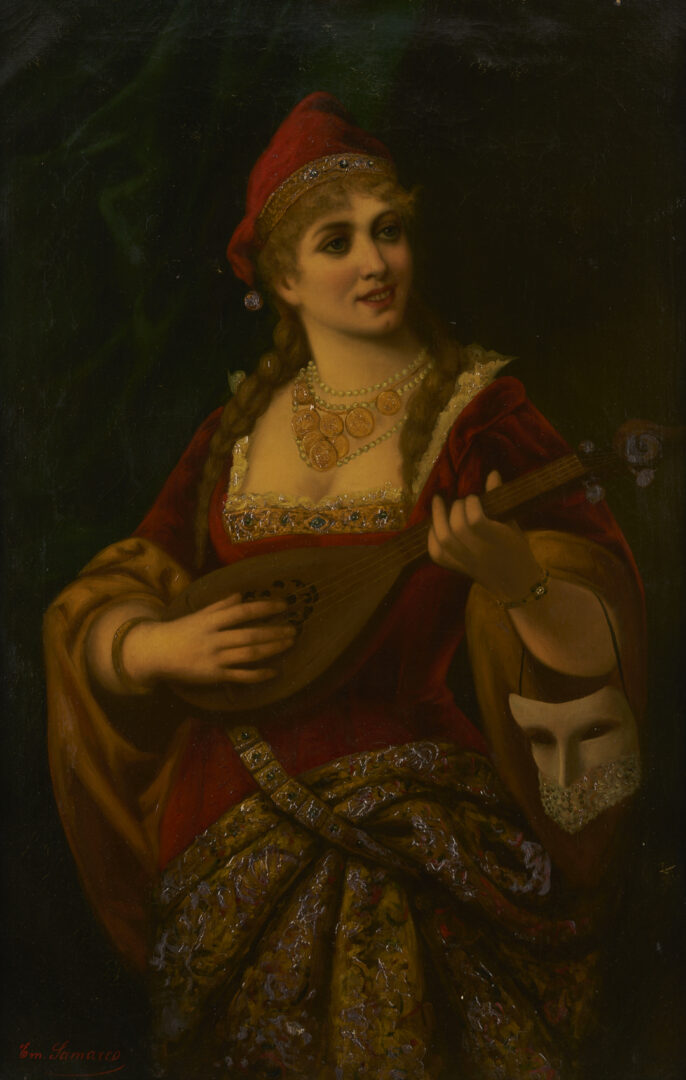 Lot 942: Em Samarco O/C Painting of a Romani Musician