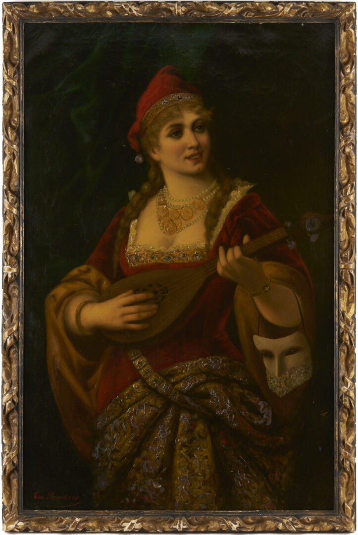 Lot 942: Em Samarco O/C Painting of a Romani Musician