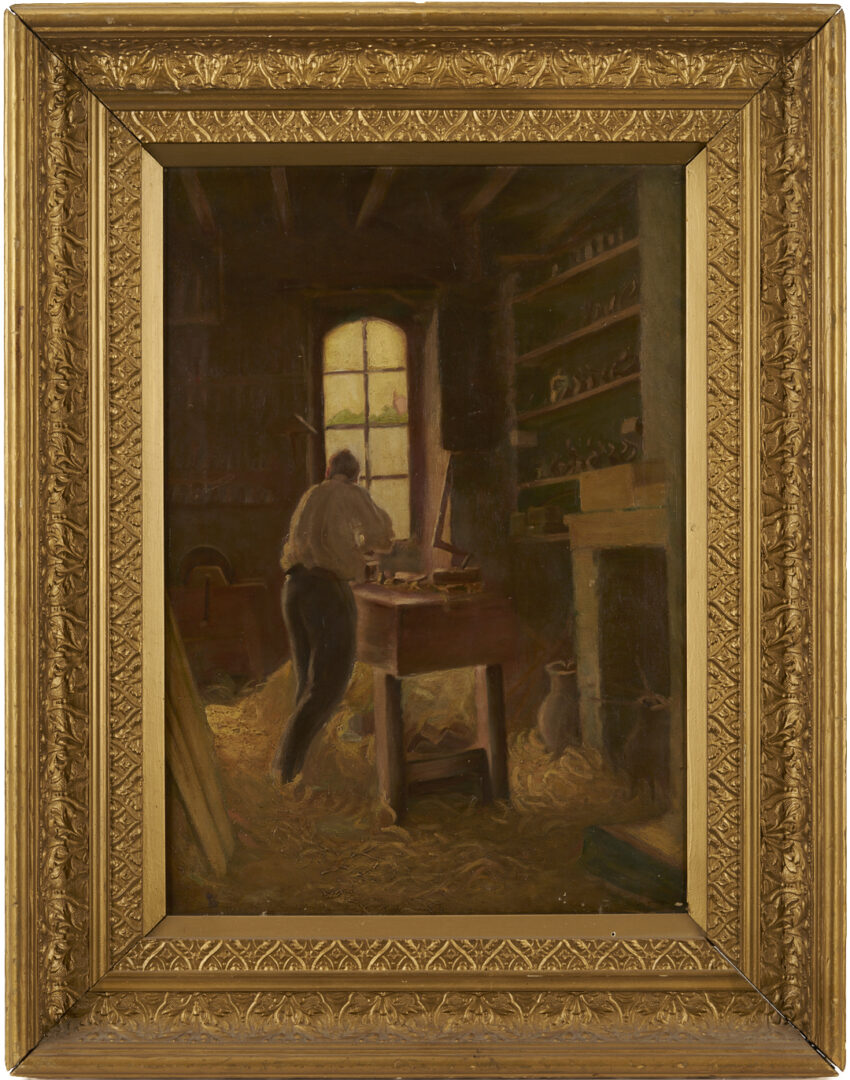 Lot 943: O/C Genre Painting of a Woodworker