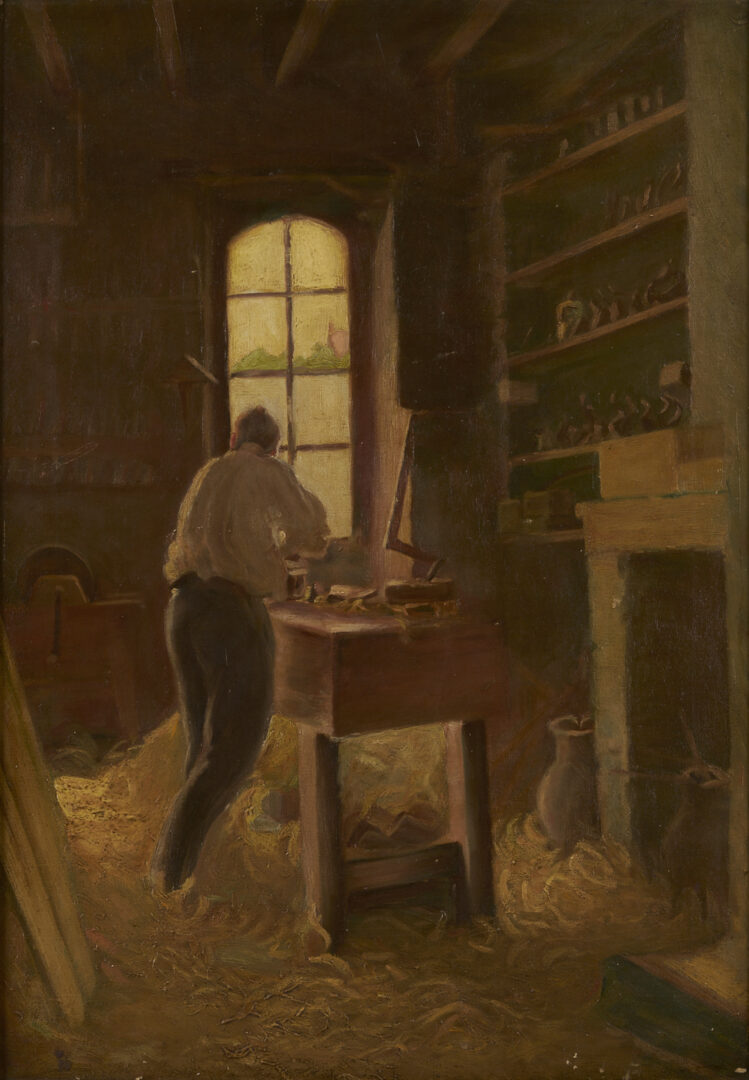 Lot 943: O/C Genre Painting of a Woodworker