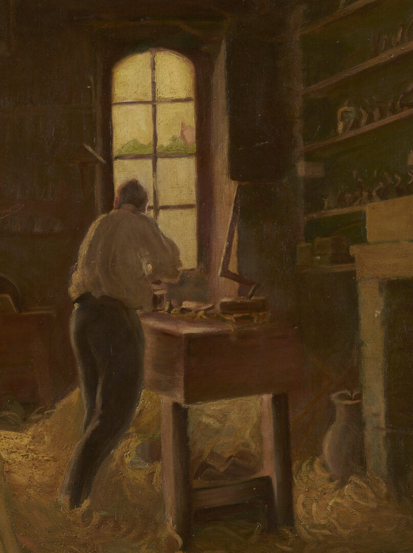 Lot 943: O/C Genre Painting of a Woodworker