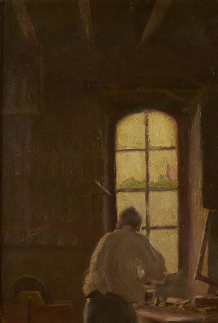Lot 943: O/C Genre Painting of a Woodworker