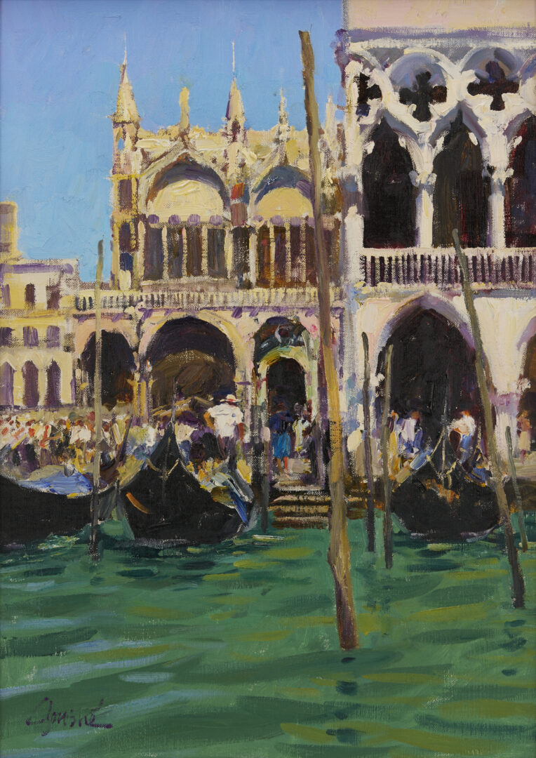 Lot 946: Walt Gonske O/C Venetian Canal Scene Painting, Basilica Di San Marco