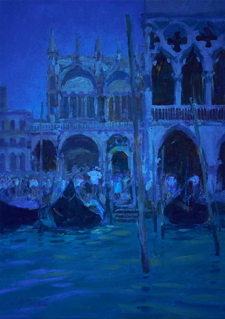 Lot 946: Walt Gonske O/C Venetian Canal Scene Painting, Basilica Di San Marco