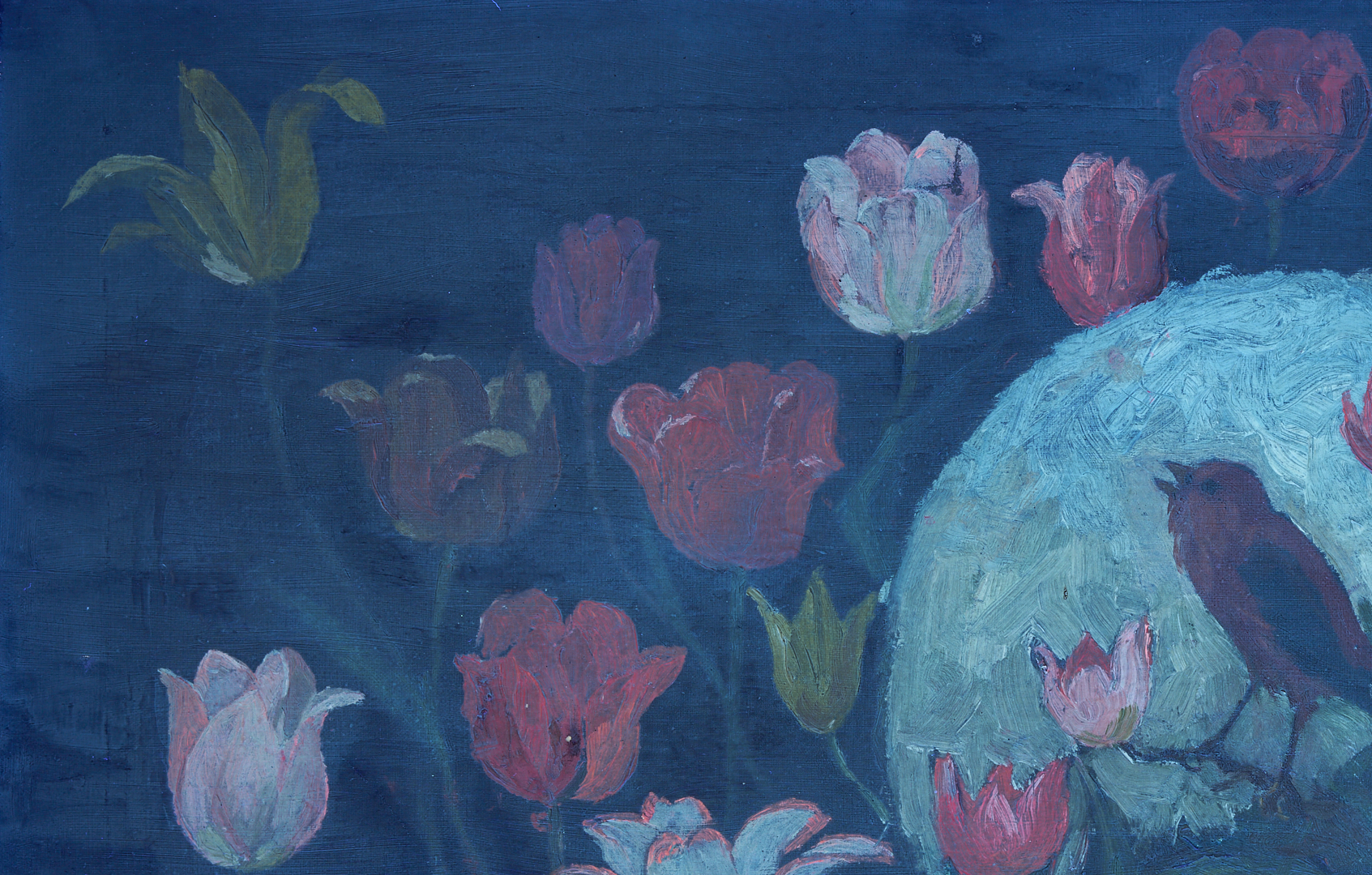 Lot 947: Frederick Stuart Church O/C Painting, Bird in Tulips