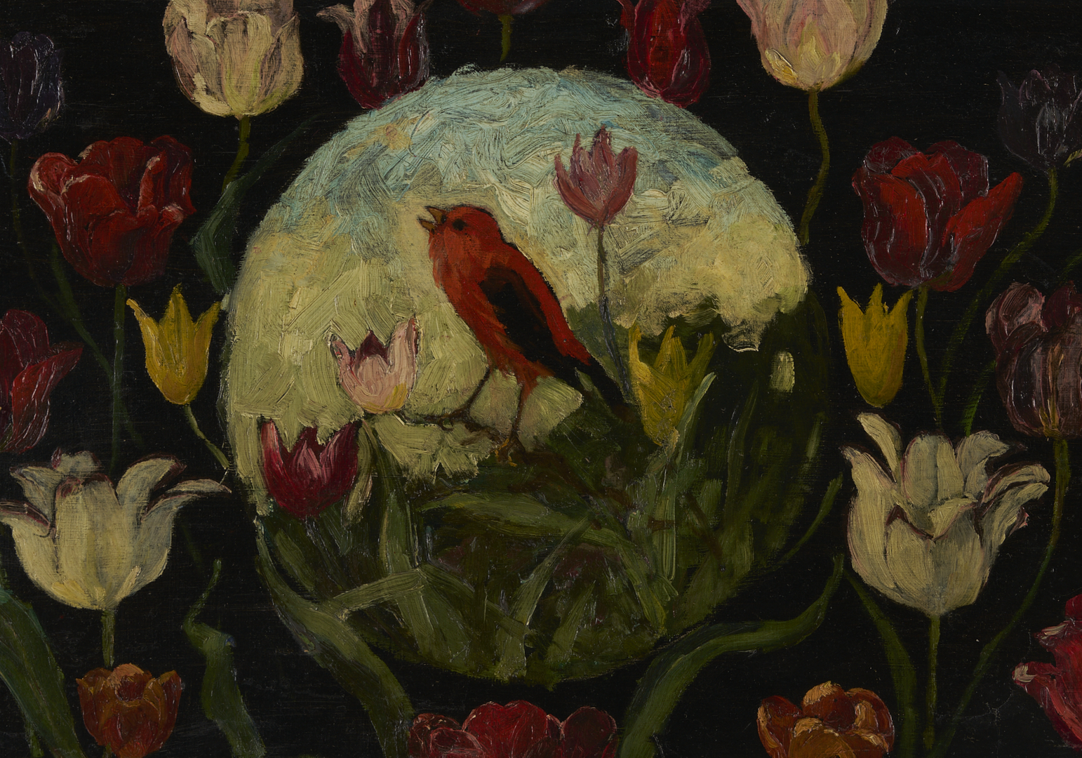 Lot 947: Frederick Stuart Church O/C Painting, Bird in Tulips