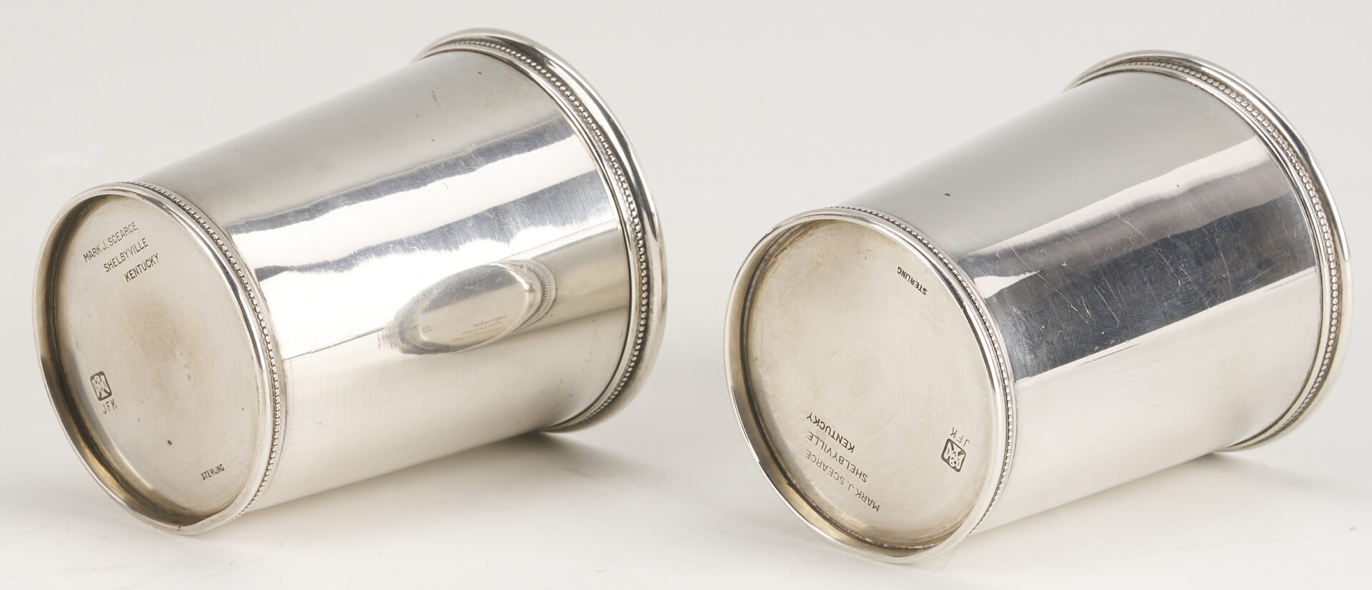 Lot 94: 8 Scearce KY Sterling Silver Julep Cups, JFK, Set 1 of 2