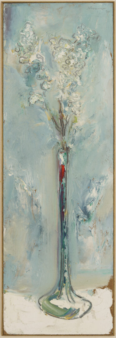 Lot 950: Sterling Strauser Narrow Blue Floral Painting plus Self Portrait