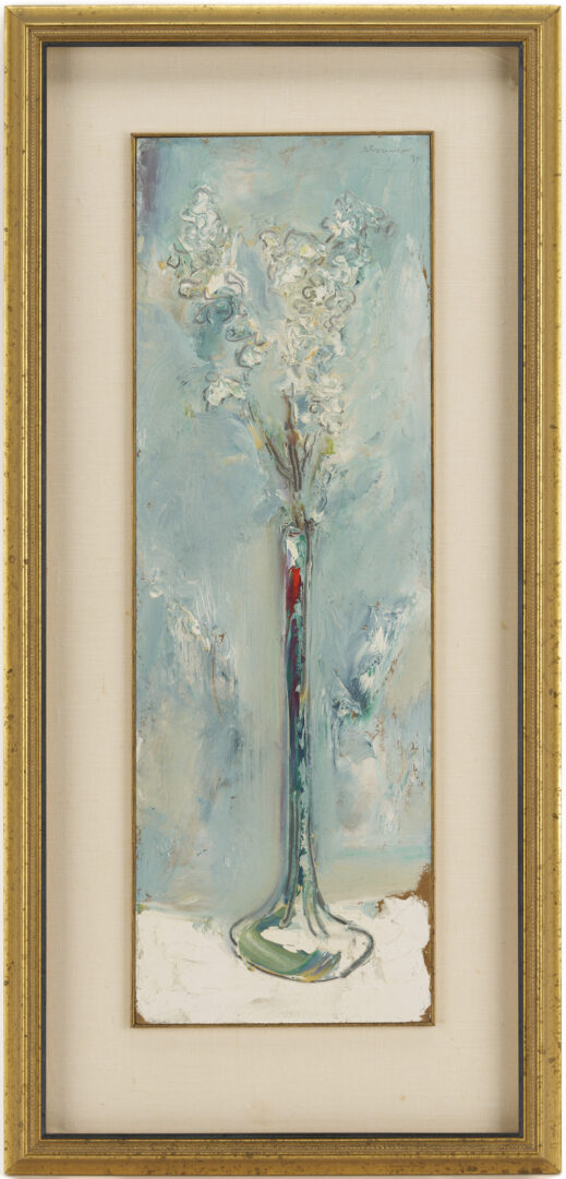 Lot 950: Sterling Strauser Narrow Blue Floral Painting plus Self Portrait