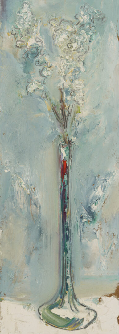Lot 950: Sterling Strauser Narrow Blue Floral Painting plus Self Portrait