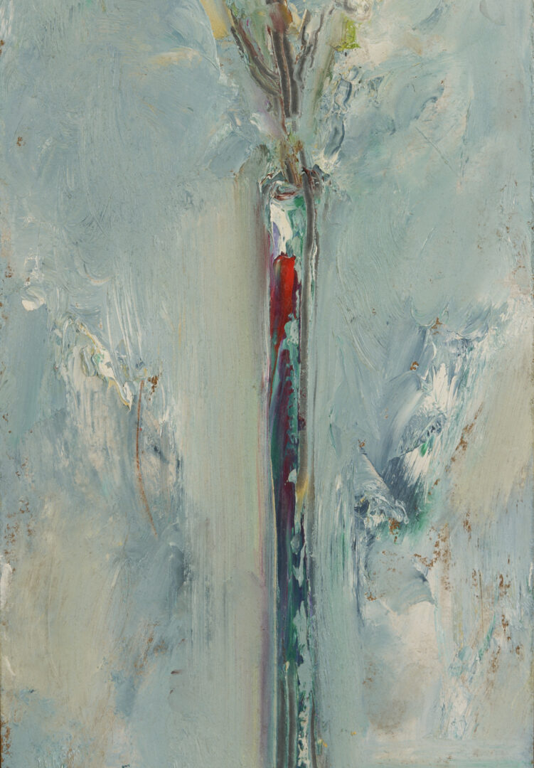 Lot 950: Sterling Strauser Narrow Blue Floral Painting plus Self Portrait