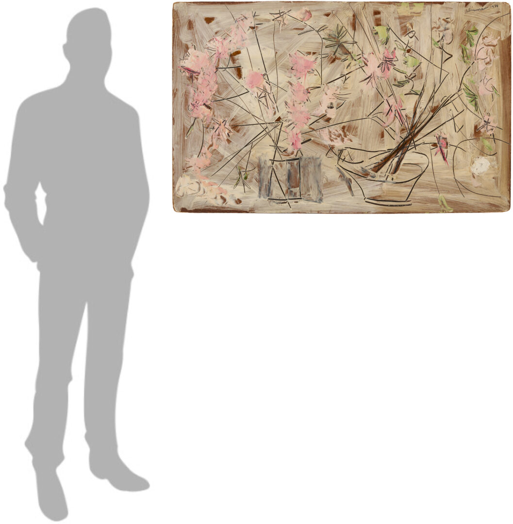 Lot 951: Sterling Strauser O/B, Pink Honeysuckle Still Life
