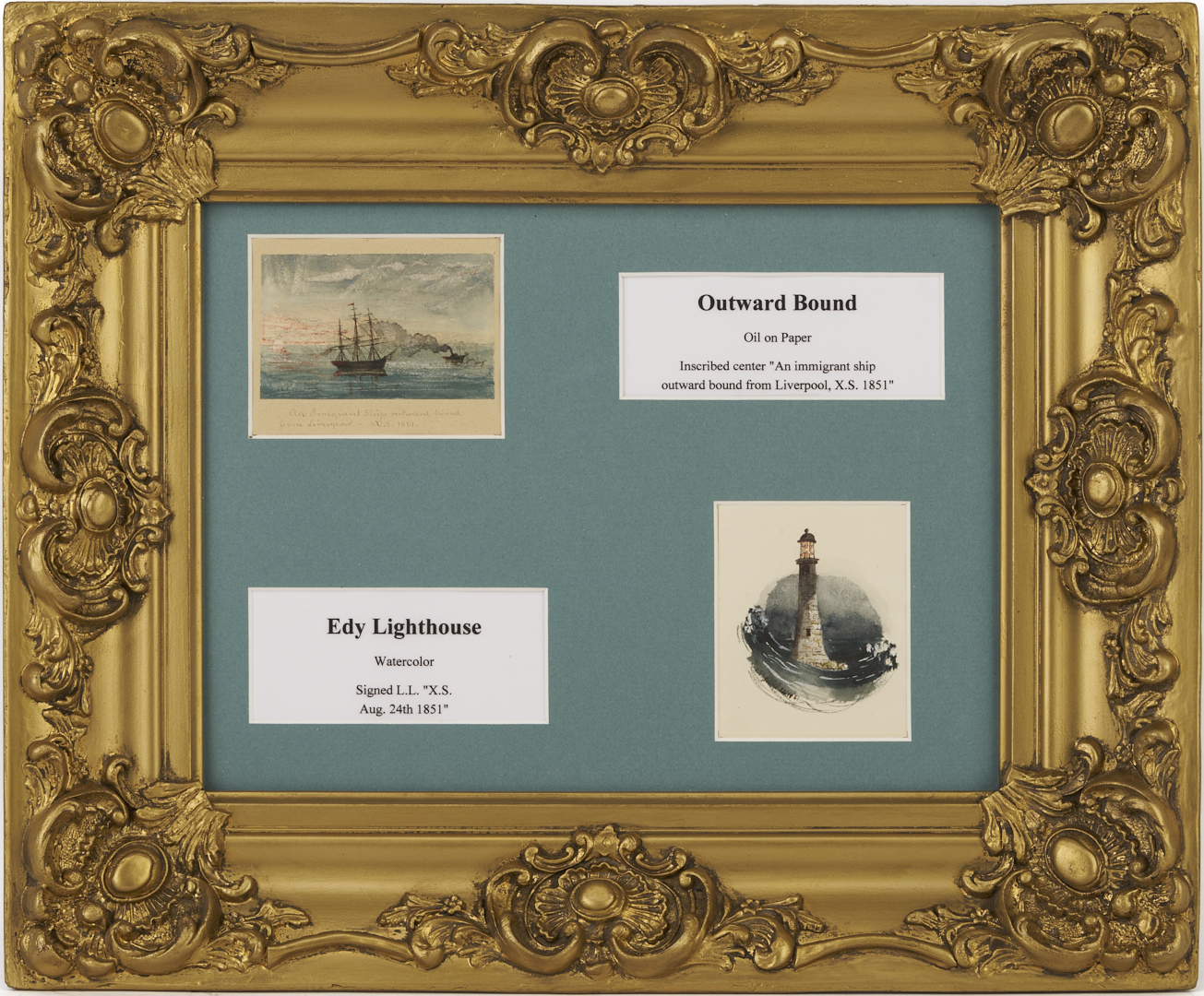 Lot 957: 2 Xanthus Smith Miniature Marine Paintings, Outward Bound & Edy Lighthouse, 1851