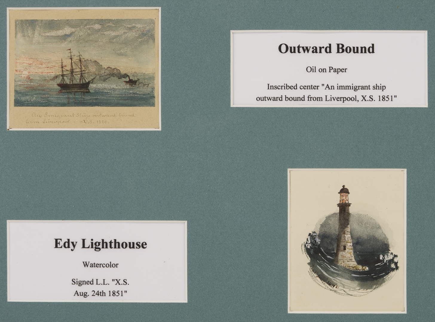 Lot 957: 2 Xanthus Smith Miniature Marine Paintings, Outward Bound & Edy Lighthouse, 1851