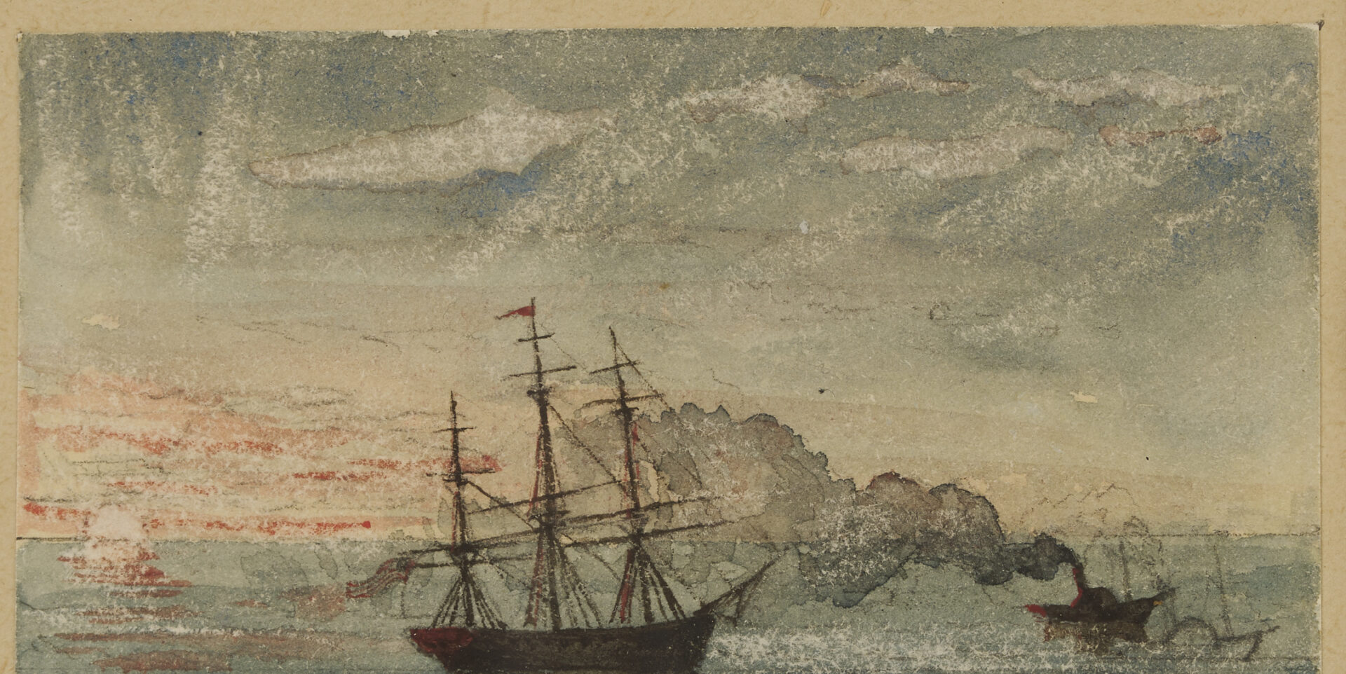 Lot 957: 2 Xanthus Smith Miniature Marine Paintings, Outward Bound & Edy Lighthouse, 1851