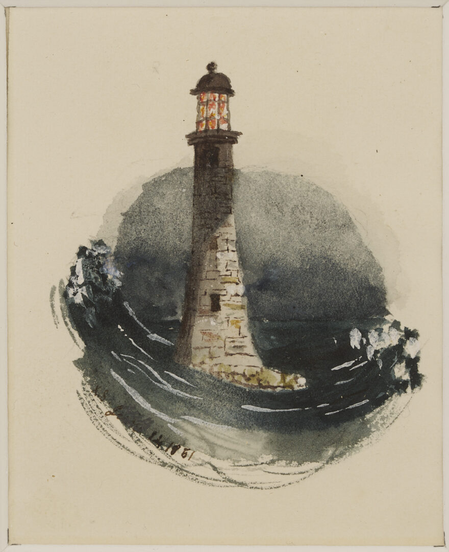Lot 957: 2 Xanthus Smith Miniature Marine Paintings, Outward Bound & Edy Lighthouse, 1851