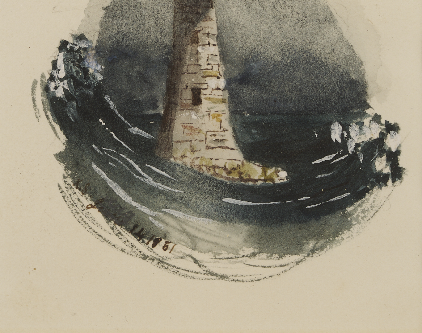 Lot 957: 2 Xanthus Smith Miniature Marine Paintings, Outward Bound & Edy Lighthouse, 1851