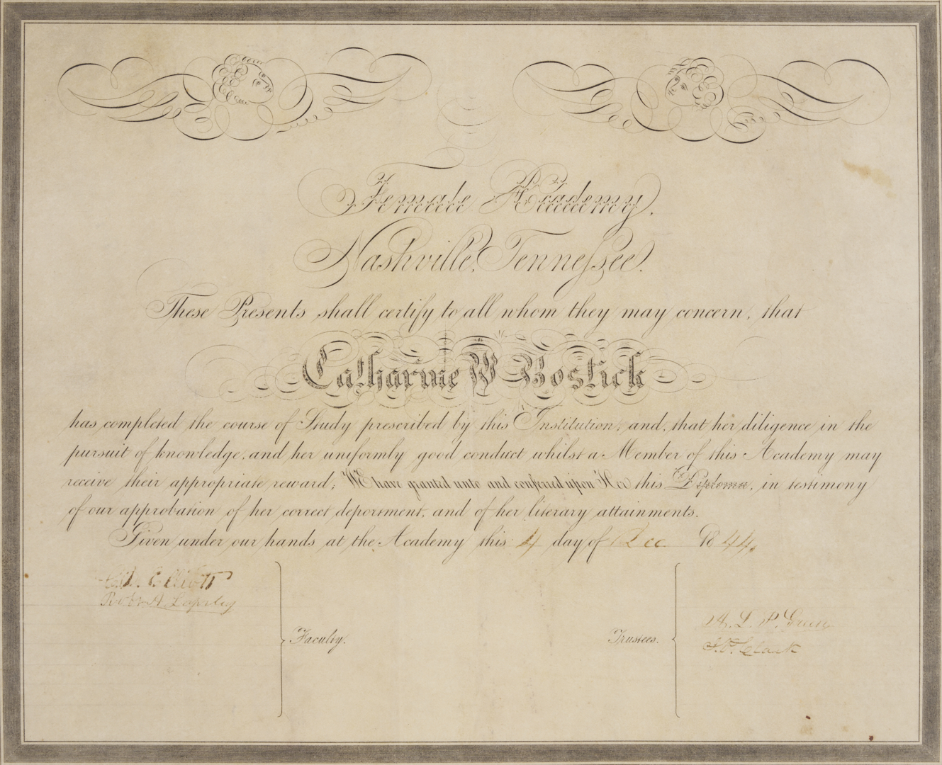 Lot 961: Portrait of Mary Halbert Lewis of Nashville & Nashville Female Academy Diploma