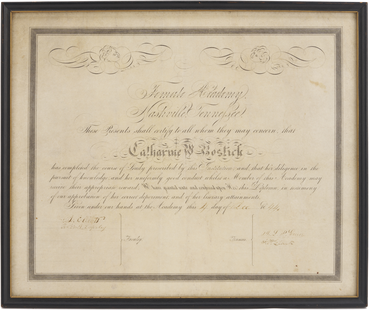 Lot 961: Portrait of Mary Halbert Lewis of Nashville & Nashville Female Academy Diploma