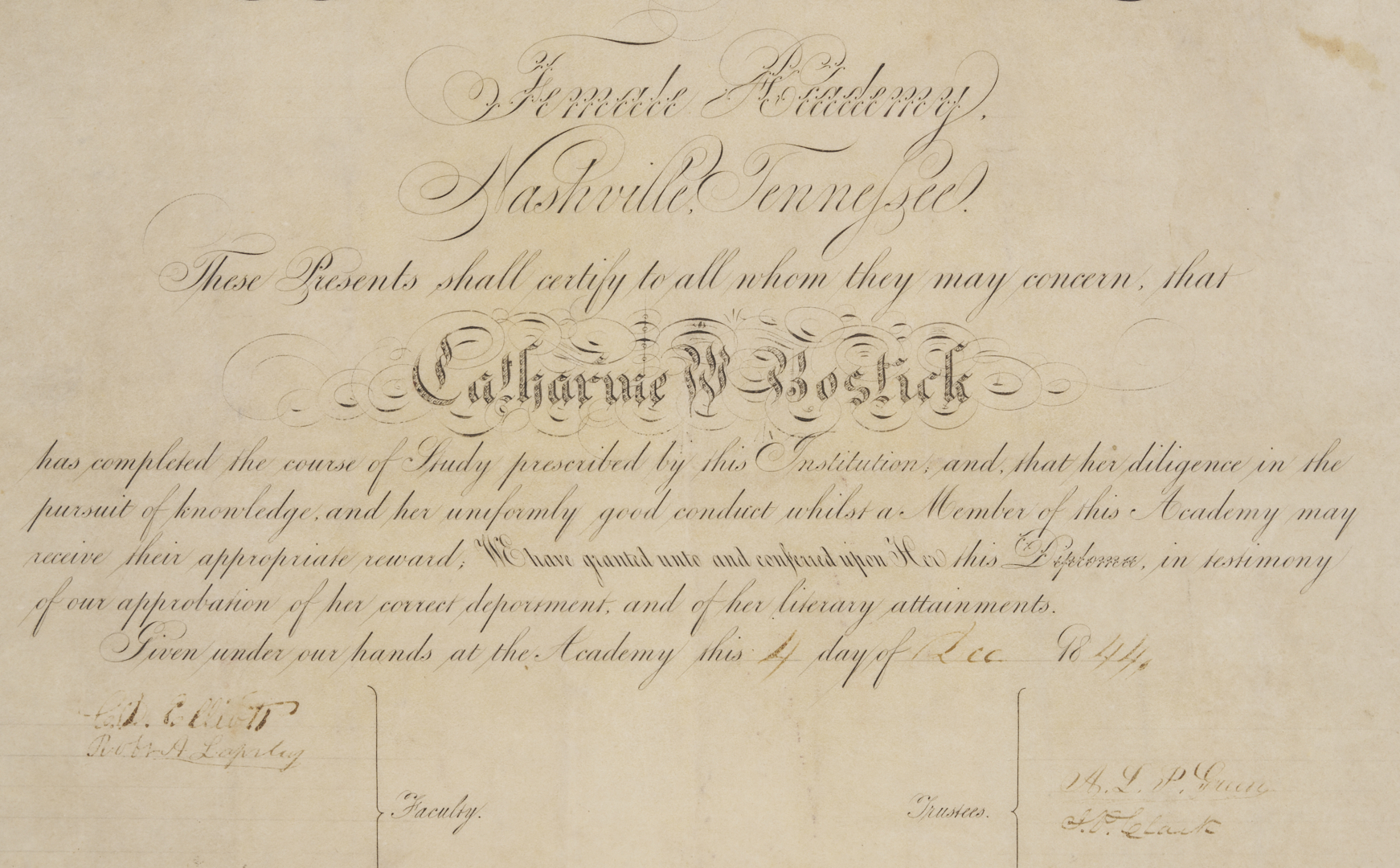 Lot 961: Portrait of Mary Halbert Lewis of Nashville & Nashville Female Academy Diploma