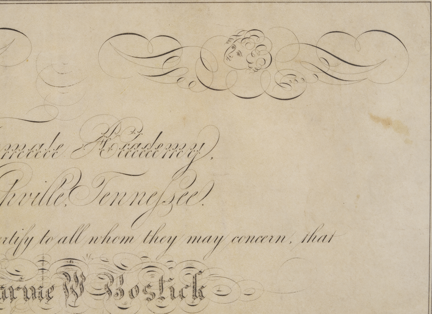 Lot 961: Portrait of Mary Halbert Lewis of Nashville & Nashville Female Academy Diploma