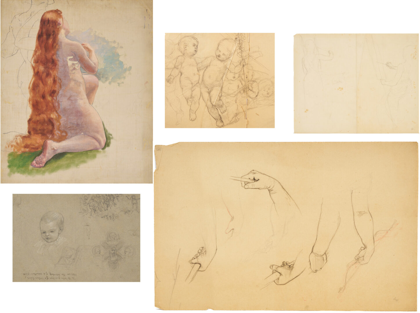 Lot 967: 5 Carl Gutherz Studies For Evening of the Sixth Day & Cupid Band Incl. Eve O/C Painting
