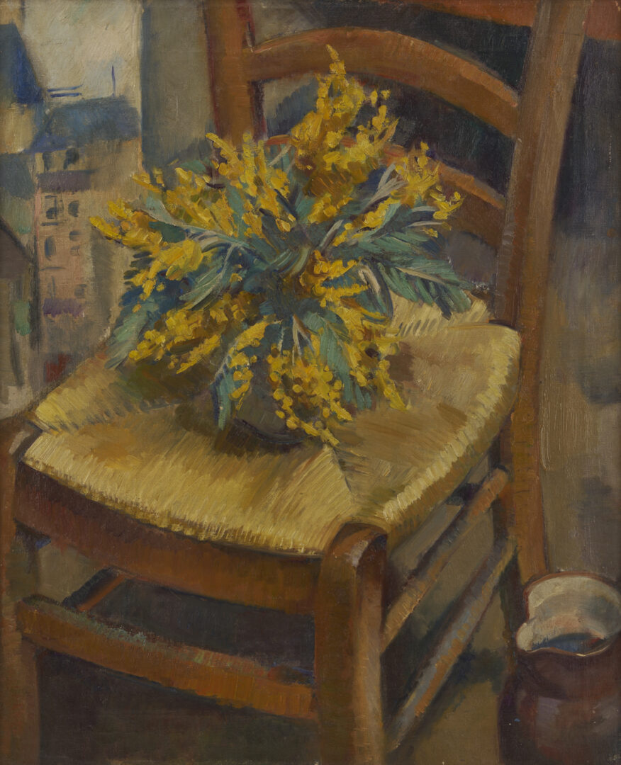 Lot 968: Attrib. Clarence Stagg, Still Life with Flowers on Chair