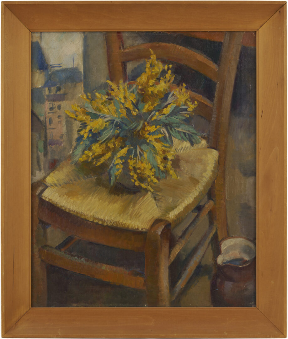 Lot 968: Attrib. Clarence Stagg, Still Life with Flowers on Chair