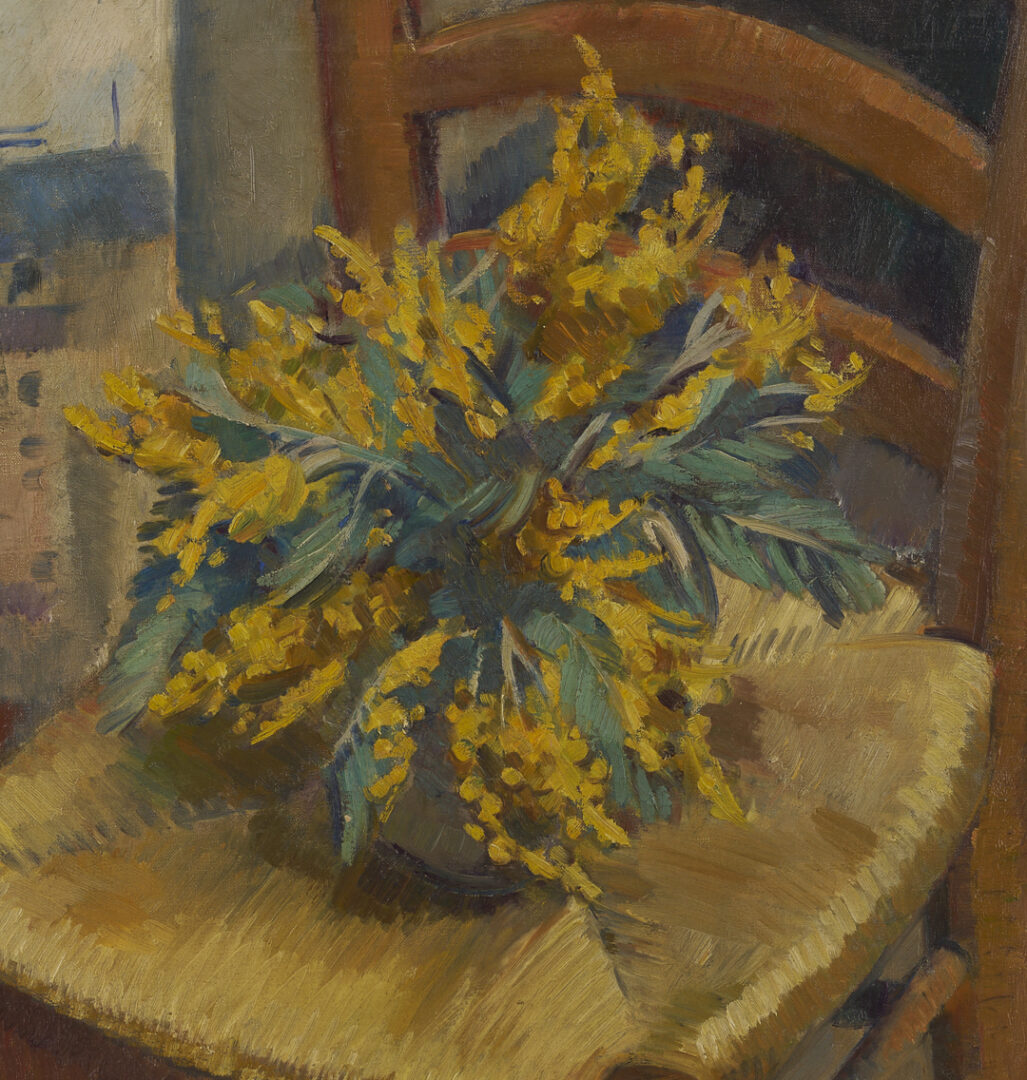 Lot 968: Attrib. Clarence Stagg, Still Life with Flowers on Chair