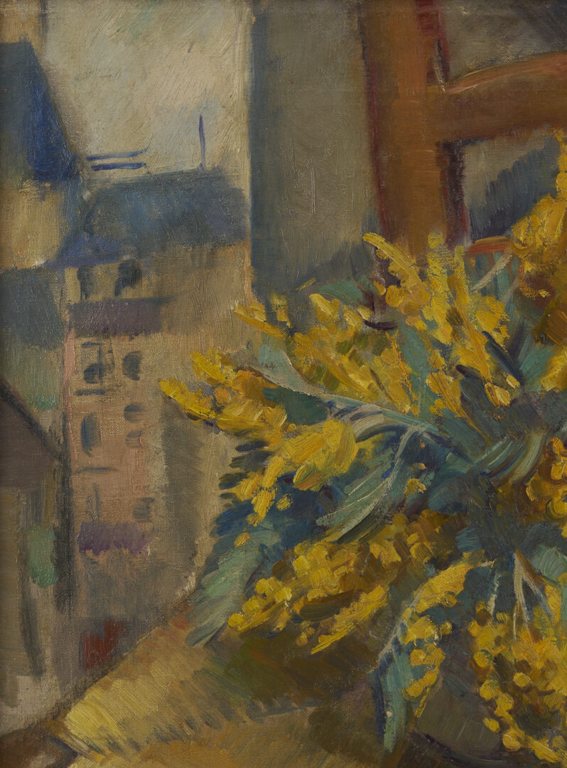 Lot 968: Attrib. Clarence Stagg, Still Life with Flowers on Chair