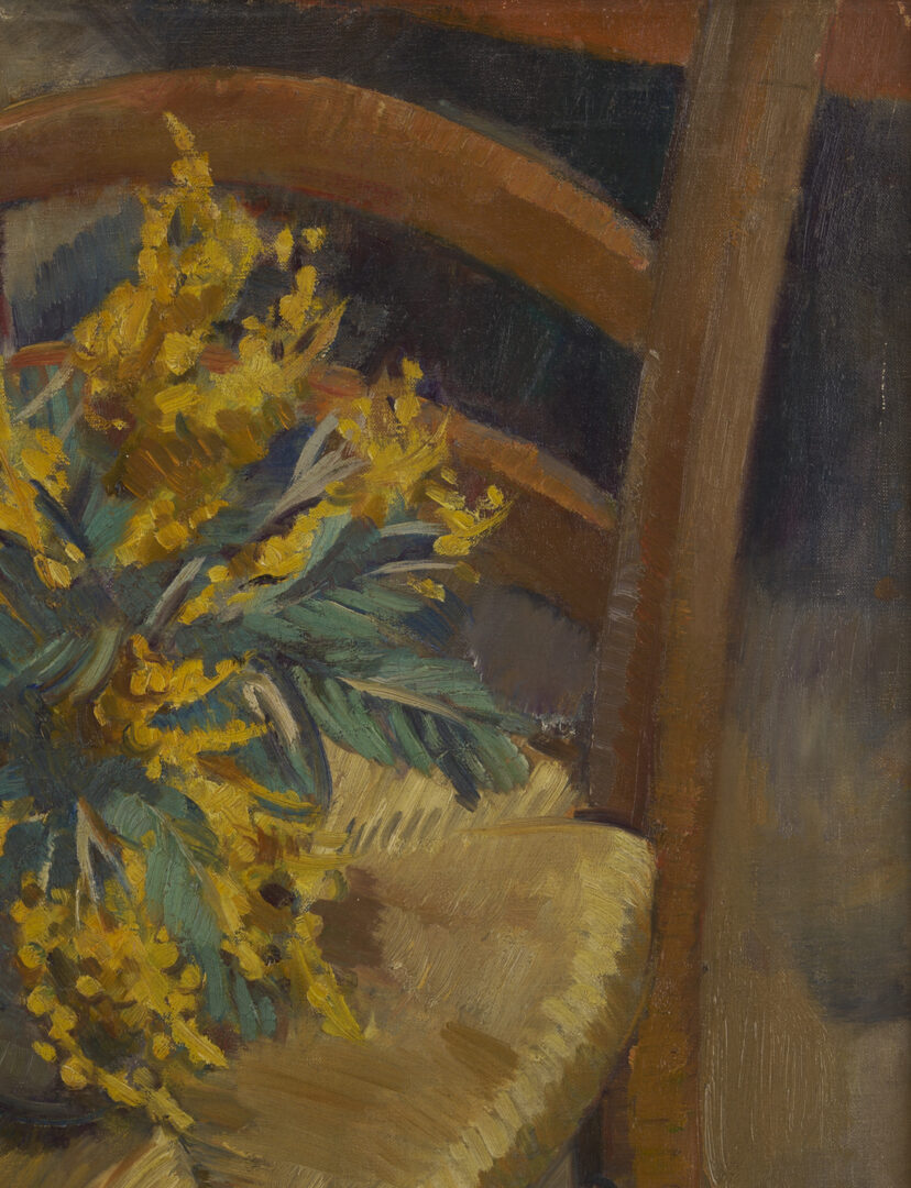 Lot 968: Attrib. Clarence Stagg, Still Life with Flowers on Chair