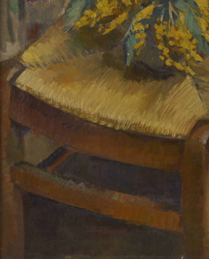 Lot 968: Attrib. Clarence Stagg, Still Life with Flowers on Chair