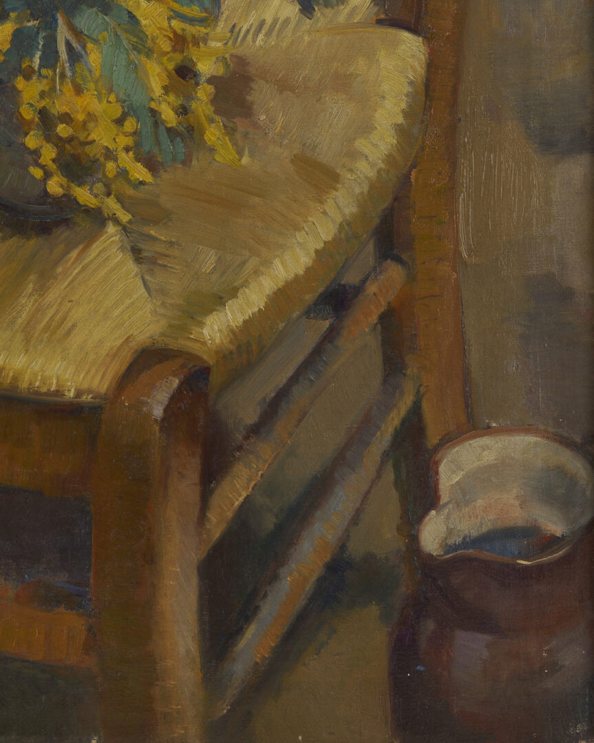 Lot 968: Attrib. Clarence Stagg, Still Life with Flowers on Chair