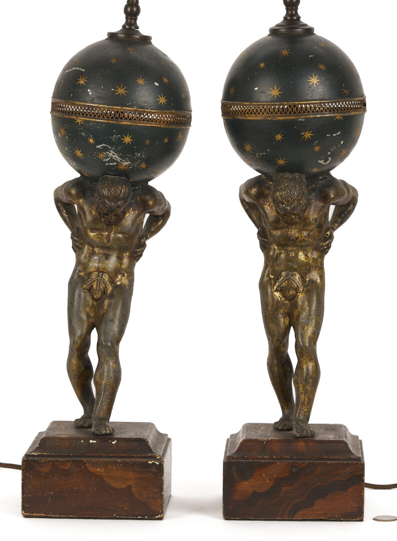 Lot 969: Pair of Gilt and Patinated Bronze Atlas Lamps